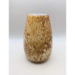 Vintage cased art glass vase brown and white speckle tortoiseshell
